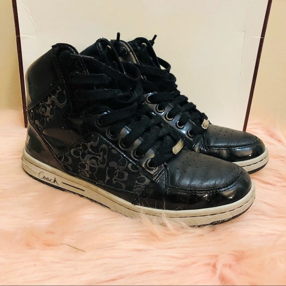 COACH - NORRA STYLE - BLACK SIGNATURE CANVAS & LEATHER WOMEN’S HIGHTOPS - SZ 7 - Picture 3 of 12